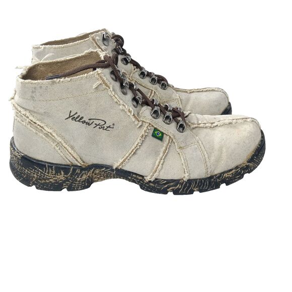 Yellow Port Boots Mens Size 8 Beige Recycled Tires & Trucking Canvas. main image 9